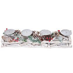 Mendler Couronne de l'avent, bois, 11x15x50cm, blanc-gris ~ avec bougies blanches pas cher