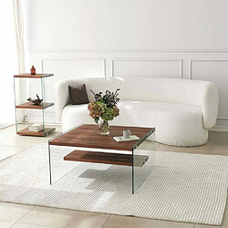 Hanah Home Table basse en verre et bois brut Aqua.