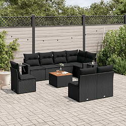 vidaXL Salon de jardin 9 pcs avec coussins noir résine tressée