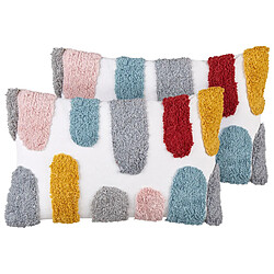 Beliani Lot de 2 coussins STORKSBIL Coton 30 x 50 cm Abstrait Touffeté Multicolore