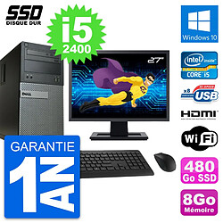 PC Tour Dell 390 MT Ecran 27" i5-2400 RAM 8Go SSD 480Go HDMI Windows 10 Wifi - Occasion