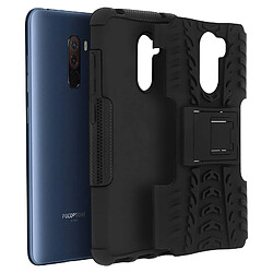 Avizar Coque Pocophone F1 Antichocs Silicone + Polycarbonate Support intégré Noir