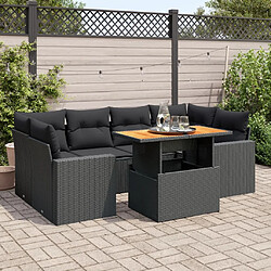 vidaXL Salon de jardin 7 pcs avec coussins noir résine tressée