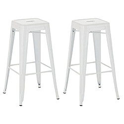 Decoshop26 Lot de 2 tabourets de bar style industriel en métal avec repose-pieds blanc TDB10121