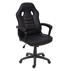 Decoshop26 Fauteuil chaise de bureau gamer sur roulettes forme ergonomique pivotant hauteur réglable synthétique noir 04_0001839