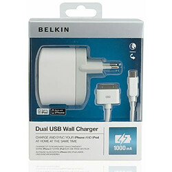 Seven 7 Belkin - F8Z597cw03 - Chargeur secteur avec double USB pour iPod / iPhone - Blanc Câble iPod