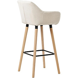 Decoshop26 Lot de 2 tabourets de bar lounge design scandinave assise en tissu beige pieds en bois repose-pieds en métal 10_0004172