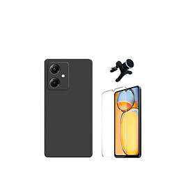 Kit de film en verre trempé de la couverture en 5D + boîtier en silicone liquide + porte-voiture renforcé Phonecare pour Xiaomi Redmi 13C 5G - le noir