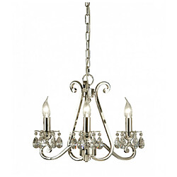 Interiors 1900 Chandelier Oksana, nickel poli, pendeloques cristal, 3 éclairages