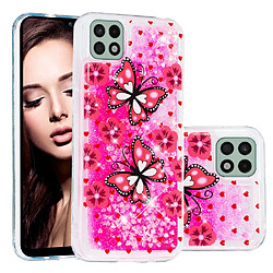 Coque en TPU anti-rayures, motif sables mouvants à paillettes papillon rose pour votre Samsung Galaxy A22 5G (EU Version)