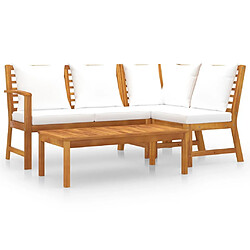 Maison Chic Salon de jardin 4 pcs - Table et chaises d'extérieur - Mobilier/Meubles de jardin Moderne avec coussin Crème Bois d'acacia solide -MN81750