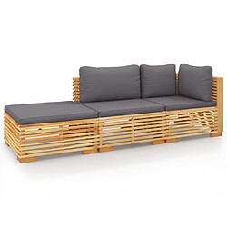 vidaXL Salon de jardin 3 pcs avec coussins Bois de teck solide