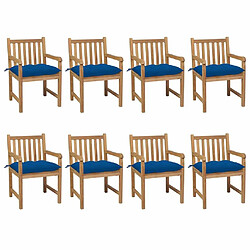 Maison Chic Lot de 8 Chaises de jardin avec coussins | Fauteuil chaises d'extérieur bleu Bois de teck solide -GKD83363