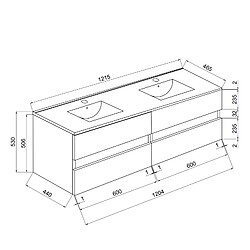 Kiamami Valentina MEUBLE DE SALLE DE BAIN BLANC BRILLANT 120CM, TIROIRS ET DOUBLE LAVABO | BENACO pas cher