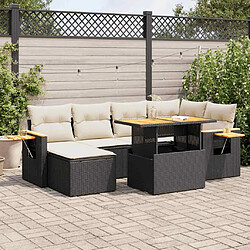 vidaXL Salon de jardin avec coussins 7 pcs noir résine tressée acacia