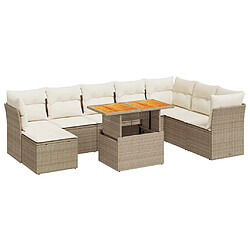 vidaXL Salon de jardin avec coussins 9 pcs beige résine tressée