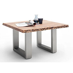 Pegane Table basse en bois d'acacia massif naturel et acier inoxydable - L.75 x H.45 x P.75 cm