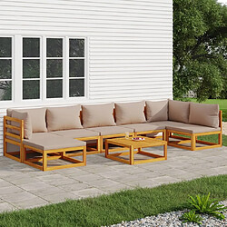 vidaXL Salon de jardin 8 pcs avec coussins taupe bois massif