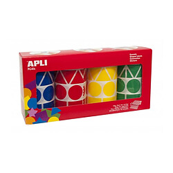 Apli Pack de 4 Rouleaux de Gomets Adhésifs Permanents - Formes Géométriques - Idéal pour les Garderies - Développement Psychomoteur - Haute Qualité et Sécurité - Couleur Jaune