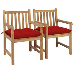 vidaXL Chaises de jardin lot de 2 et coussins rouge Bois teck massif