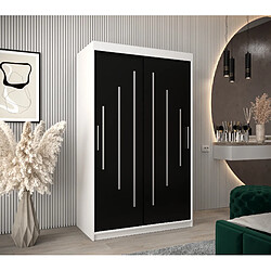 Abiks Meble Armoire YORK À Portes Coulissantes 200/120/62 2 Portes (Blanc/Noir)