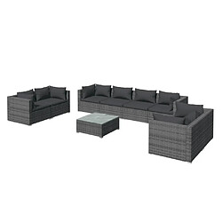 Maison Chic Salon de jardin 9 pcs + coussins - Mobilier/Meubles de jardin - Table et chaises d'extérieur Résine tressée Gris -MN45607