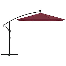 Helloshop26 Parasol déporté à led et mât en acier diamètre 3 m rouge bordeaux 02_0008579