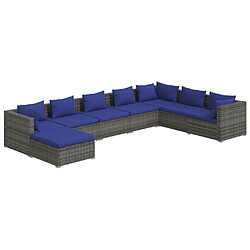 vidaXL Salon de jardin 8 pcs avec coussins résine tressée gris