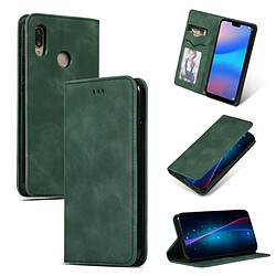 Wewoo Housse Coque en cuir à rabat horizontal magnétique Business Skin Feel rétro pour Huawei P20 Lite vert armée