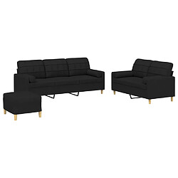 vidaXL Ensemble de canapés 3 pcs avec coussins noir tissu