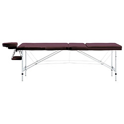 vidaXL Table de massage pliable 3 zones Aluminium Violet vin