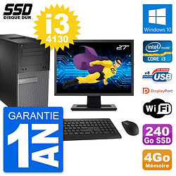 PC Tour Dell 3020 Ecran 27" Intel Core i3-4130 RAM 4Go SSD 240Go Windows 10 Wifi - Occasion