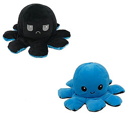 Universal Poupée en peluche flip, jouet réversible analogique doux (noir/bleu)