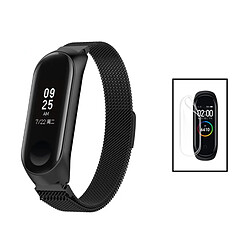 PHONECARE Kit Bracelet Milanese Loop Fermoir Magnétique + Film de Gel Full Cover pour Xiaomi Mi Band 7 - Noir / Transparent