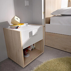 Avis Pegane Table de chevet Table de nuit enfant coloris chêne/blanc - Longueur 40 x Hauteur 42 x Profondeur 33 cm