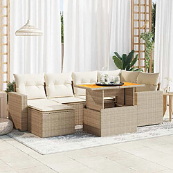 vidaXL Salon de jardin avec coussins 7 pcs beige résine tressée