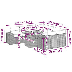Acheter vidaXL Salon de jardin 9 pcs avec coussins noir résine tressée