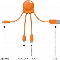 Avis XOOPAR Câble 3 en 1 Octopus USB A/micro USB & USB C & Lightning 0,1m Orange