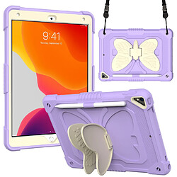 Coque en TPU + silicone avec béquille et bandoulière beige/violet clair pour votre Apple iPad 10.2 (2021)/(2020)/(2019)