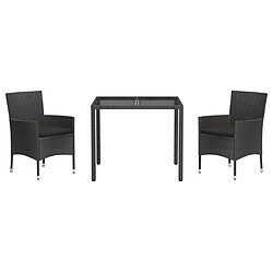 Avis Salle à manger de jardin 3 pcs avec coussins,Table et chaise à dîner Noir -MN23410