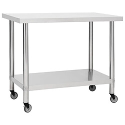 Helloshop26 Table de travail de cuisine avec roues 100 x 30 x 85 cm acier inoxydable 02_0001910