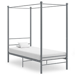 vidaXL Cadre de lit à baldaquin sans matelas gris métal 90x200 cm