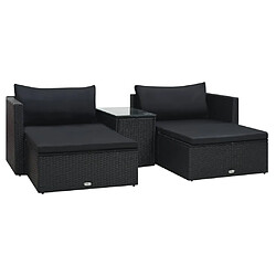 vidaXL Salon de jardin 5 pcs avec coussins résine tressée noir