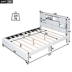 RAVAS Lit adulte 160*200cm, lumière d’ambiance réglable, multiples compartiments de rangement sur le côté du lit, port USB, beige pas cher