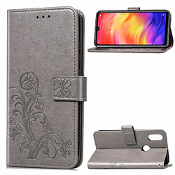 Wewoo Housse Coque Étui en cuir motif de fleurs pressées Lucky Clover pour Xiaomi Redmi Note 7, avec porte-cartes et porte-cartes, portefeuille dragonne (Gris)