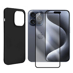 Coque de protection souple silicone Noir + Lot de 2 Verre trempé avec bords Noir pour iPhone 15 Pro Max 6.7" - VISIODIRECT -