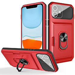 Coque en TPU + acrylique avec béquille en anneau et porte-carte rouge/noir pour votre iPhone 11 6.1 pouces