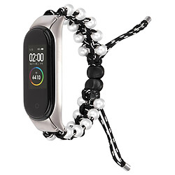 Bracelet en nylon perles décorées, cordon de serrage réglable, noir/blanc pour Xiaomi Mi Band 3/4