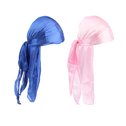 2 Pièces Durag Headwear Cap Chute De Cheveux Écharpe Bandana Turban Bleu Royal + Rose pas cher