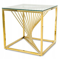 Vivenla Table d'appoint design en acier inoxydable poli doré et plateau en verre trempé transparent L. 55 x P. 55 x H. 55 cm collection BOLZANO pas cher